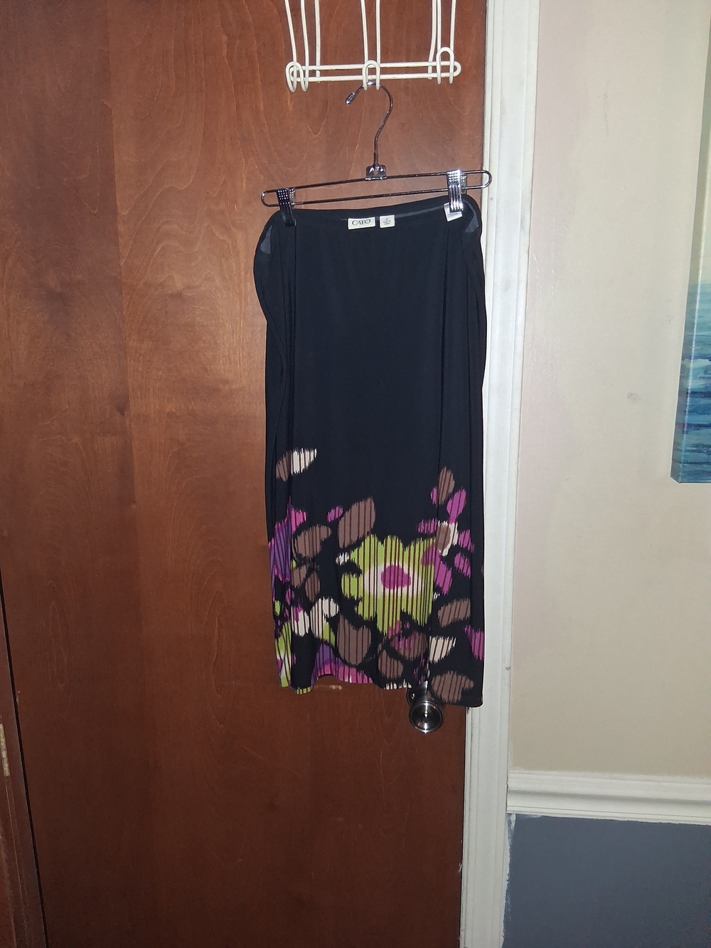 Cato Black Midi Skirt with Pink & Lime Floral Border